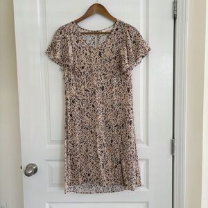 Chemins Blancs Paris Chic Pink Floral Bird Print Shift Dress Sz 8